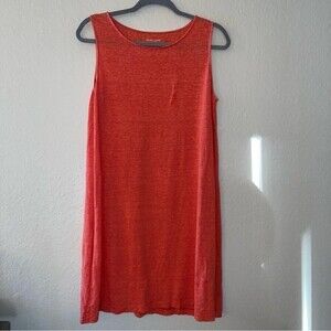 eileen fisher 100% linen orange striped tank dress